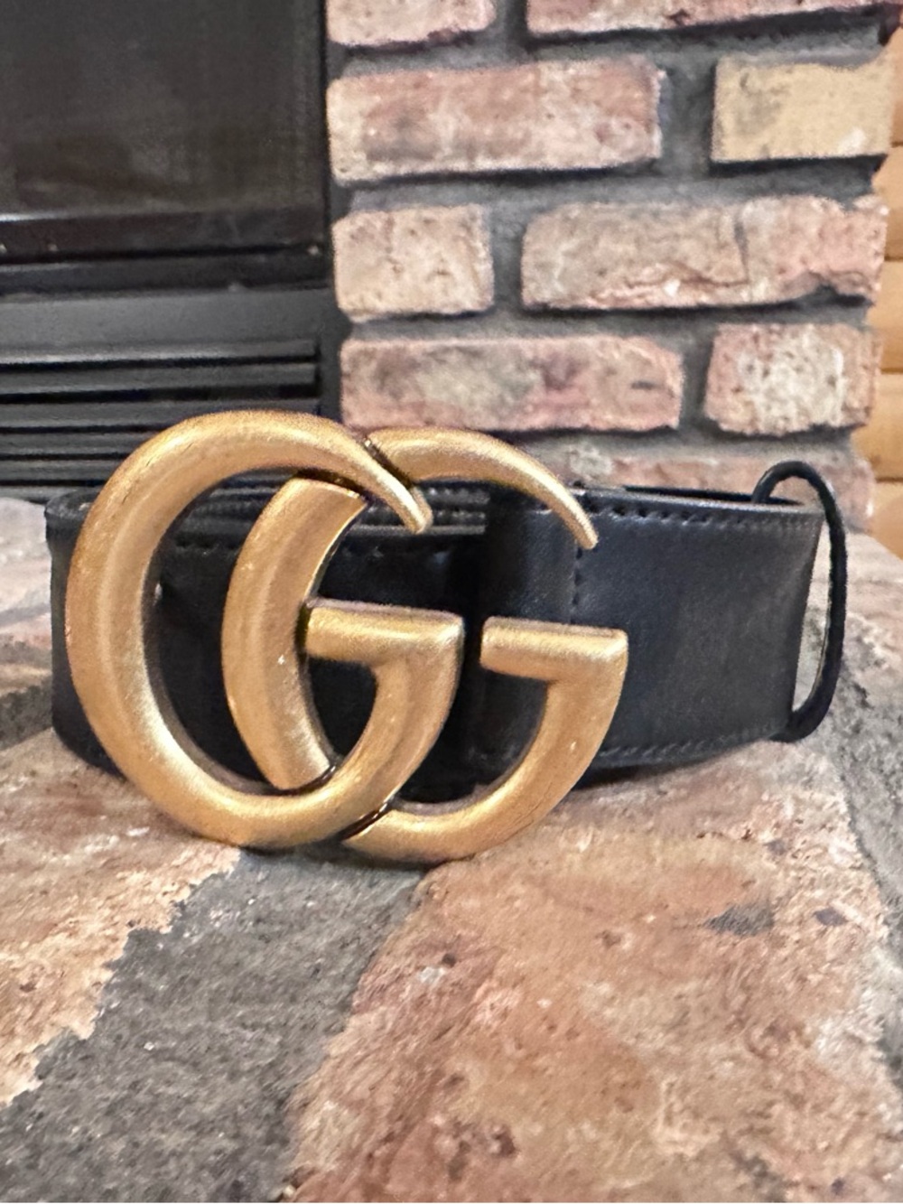 Gucci Black Leather Belt with Gold Double G Buckle
